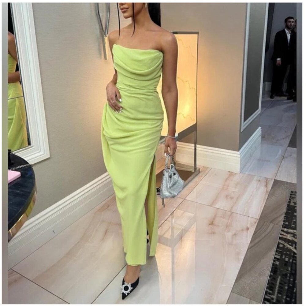 House of CB XS D-DD Adrienne Lime Green Strapless Dress gown neon NWOT